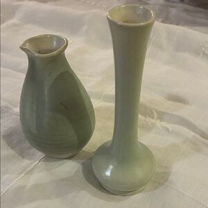 Red-Wing USA Green Ceramic Vases Set/2 1 Redwing VTG Lithe  1 RS Lang Indented